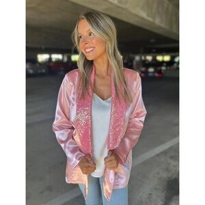 Fantastic Fawn Pink Satin Blazer with Sequin Trim